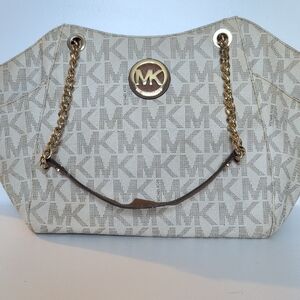 Michael Kors Beige Monogram Shoulder Bag With Matching Wallet